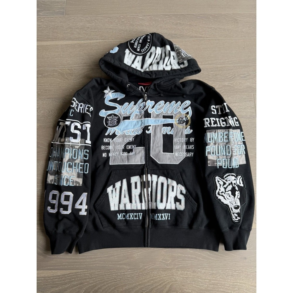 LARGE Supreme Warriors Applique Zip Up Hooded Sweatshirt BLACK ❤️ Brand New